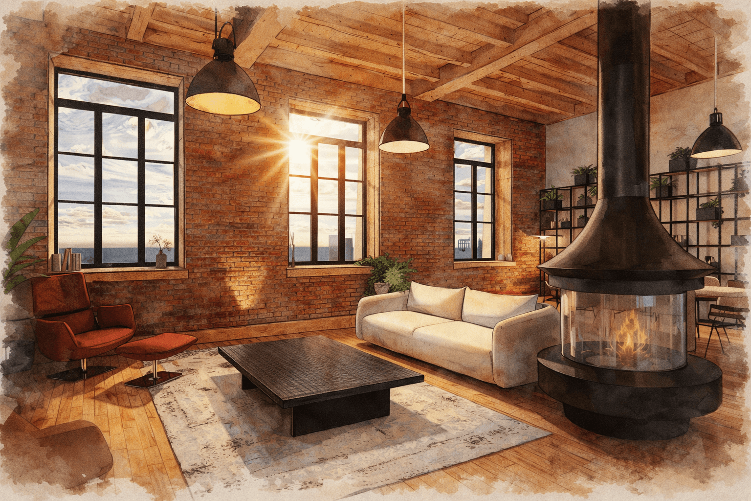 Rendu 3D salon lumineux