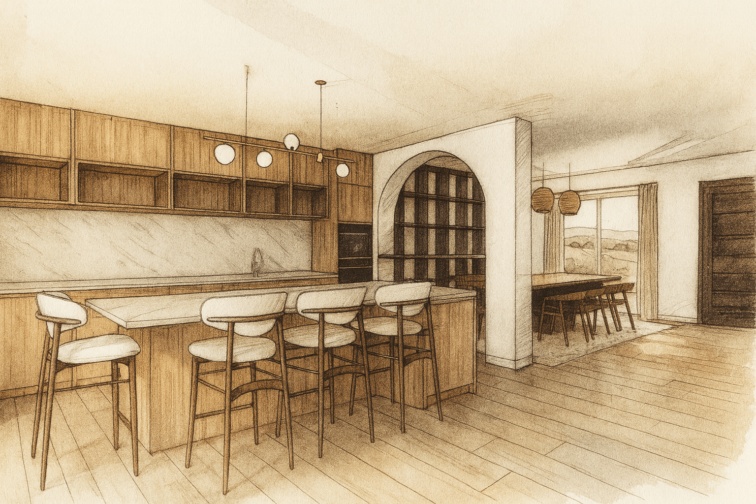 Rendu 3D espace de vie moderne