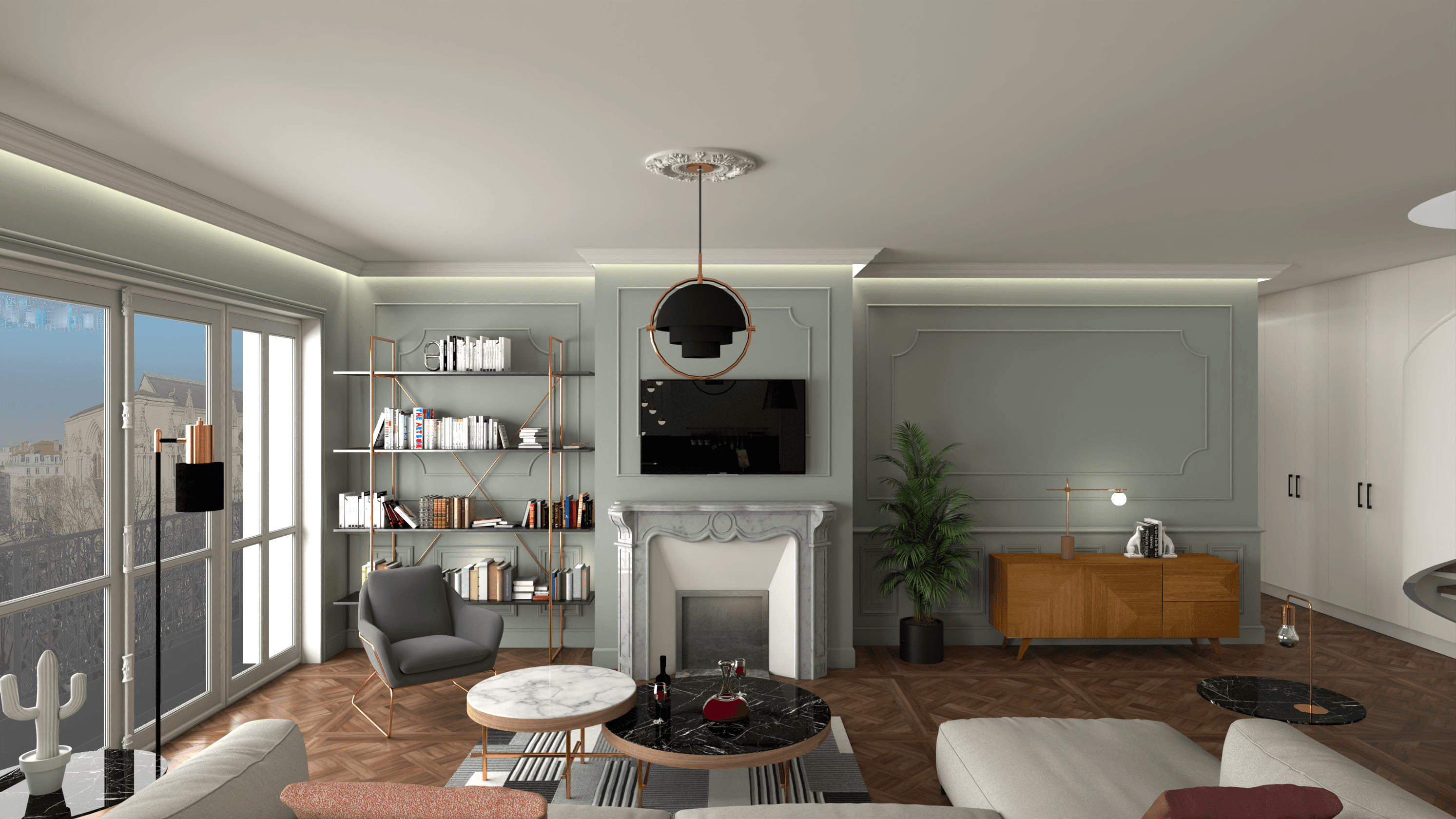 Rendu 3D d’un salon haut de gamme